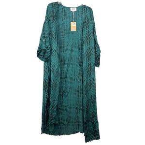 NWT Brand Bazar Silk Blend Sleeve Harrison Merc Linnia Duster Cardigan Teal OS